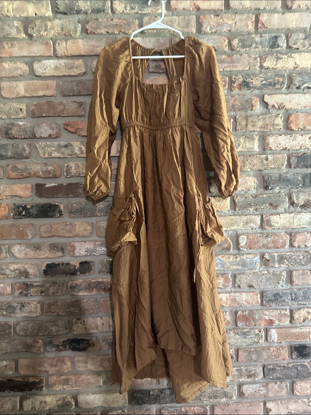 Listicle Long Sleeve Maxi Dress in Camel Brown